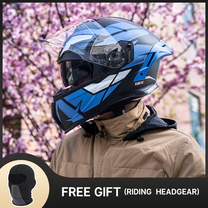 Black Blue DOT Certification Motorcycle Helmet Double Lens Cross Section Safety Modular Flip Helm Unisex With Inner Visor