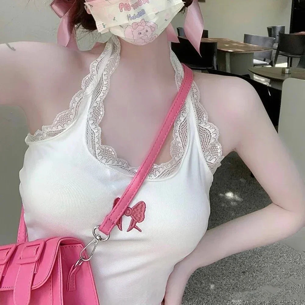 

Повседневный жилет на бретельках для женщин, женский жилет с лямкой на шее, 40-55 кг, кружевной жилет Pure Desire с бантом, жилет без рукавов, дизайн