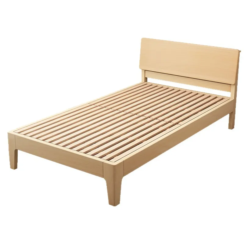 All solid wood Nordic single bed 1 meter 1.5 meters modern simple small apartment solid wood thin bedside flush edge