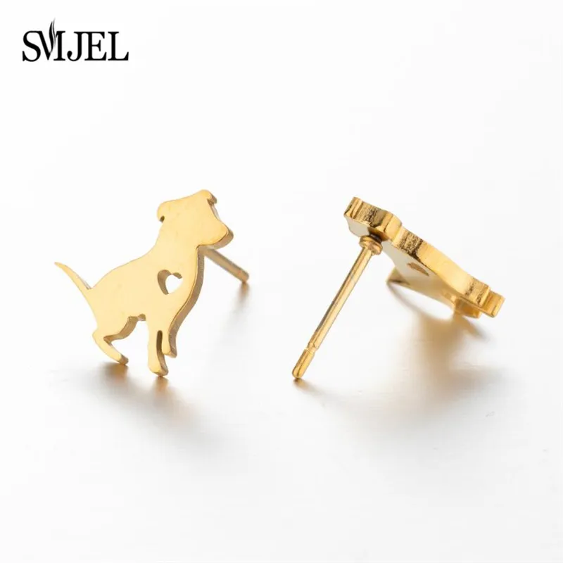 SMJEL Lovely Animal Stainless Steel Stud Earrings for Women Everyday Jewelry Dachshund Chihuahua Dog Earings Kitten Accessories