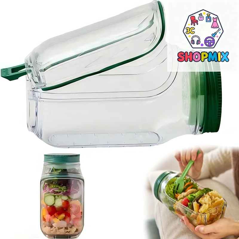 

Банка для салата, контейнер для салата для мусора с боковым отверстием, чаша для заправки, отделения для соуса, безопасная для микроволновой печи, морозильная камера и посудомоечная машина