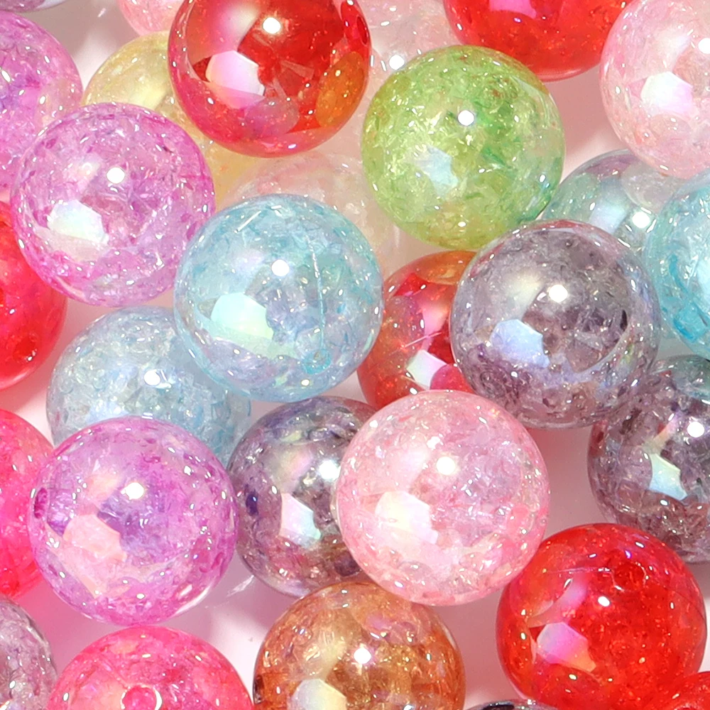 5/10pcs Acrylic Plating Color Explosion Round Beads Crackle Loose Beads Diy Jewelry Bracelet Necklace Phone Chain Accessories