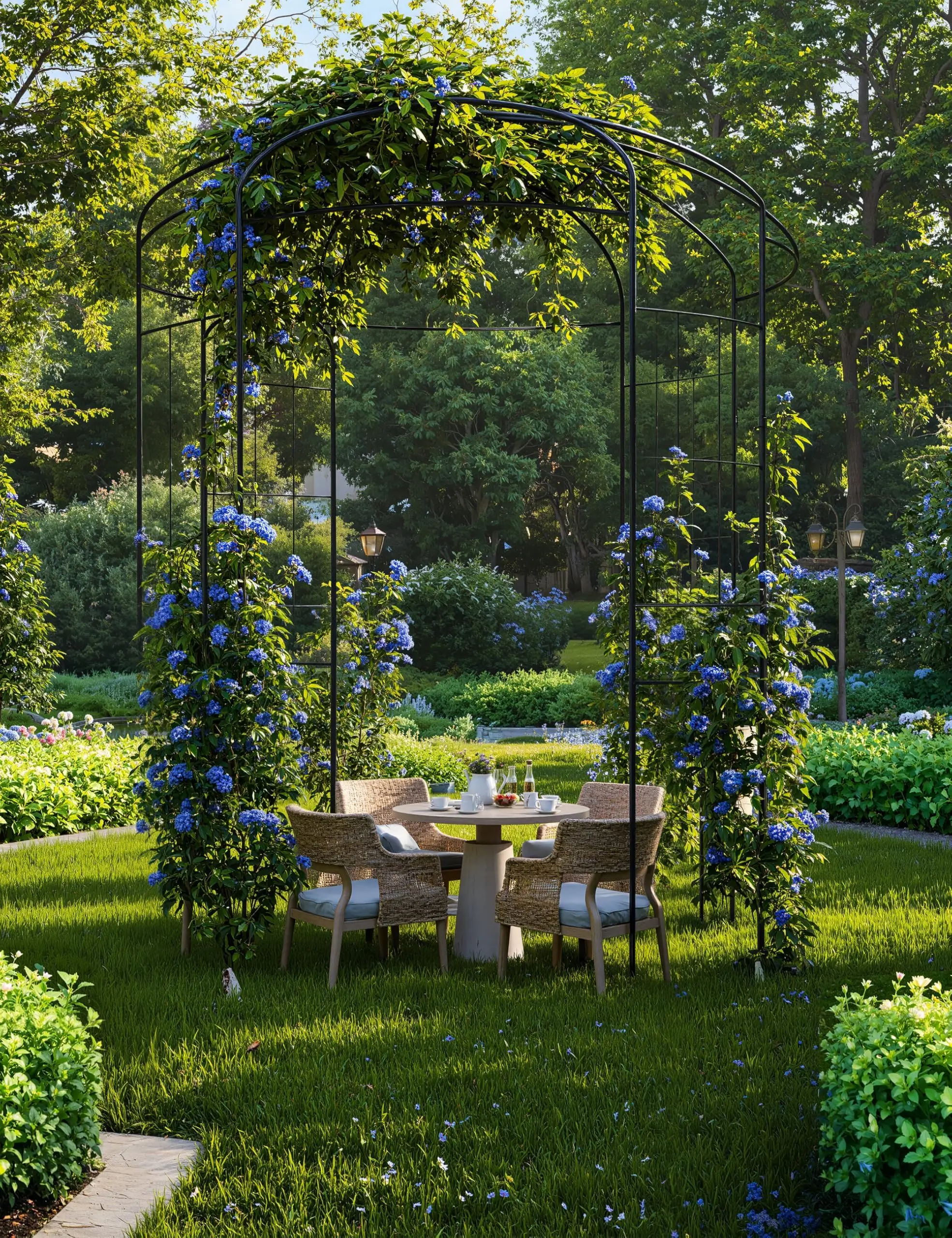 9ft Metal Birdcage Garden Arbor - Heavy Duty Steel Pergola Pavilion with 8 Ground Stakes, Rust-Resistant Wedding Arch