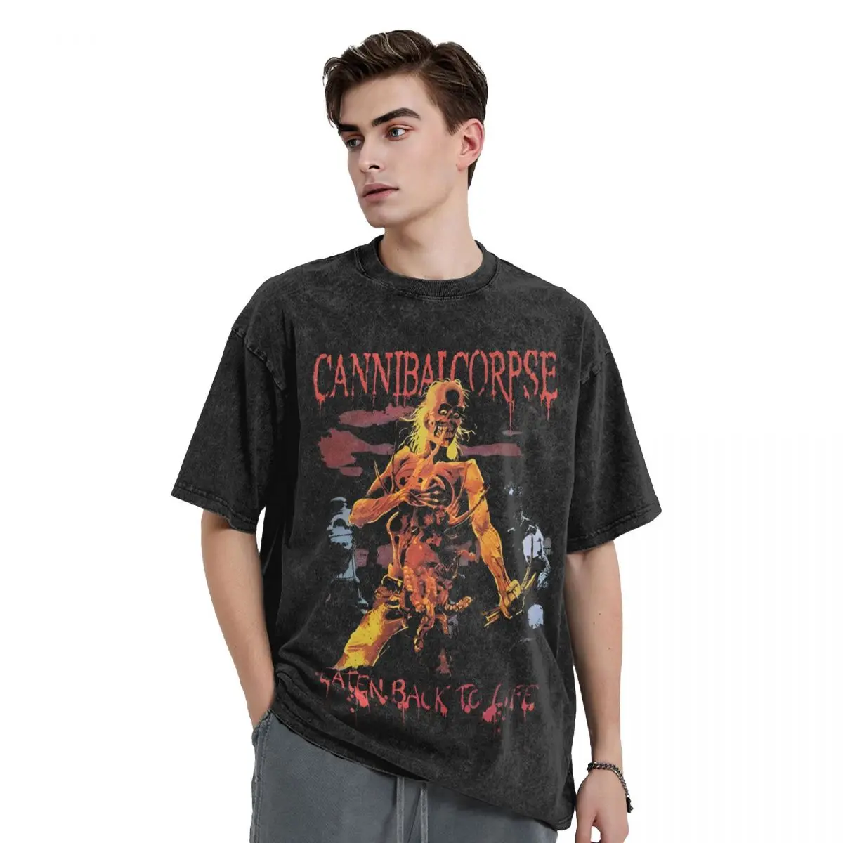 Washed T Shirt Cannibal Corpse Retro Hip Hop Novelty T-Shirt High Street Streetwear Cotton Summer Tops Tops Tees Men Women