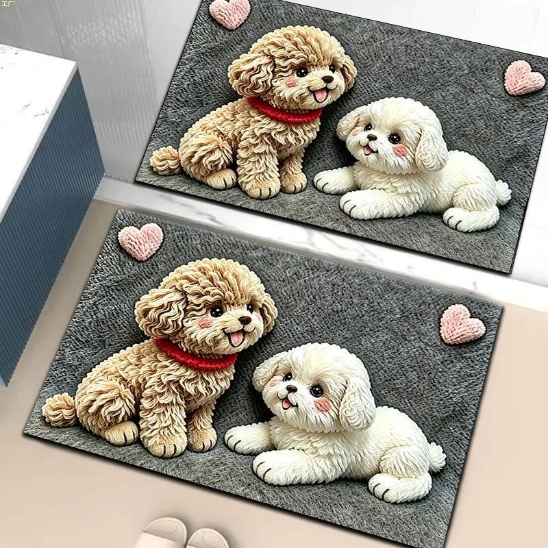 Cartoon Animal Diatomite Bath Mat, Quick Dry Anti-Slip Shower Rug, Stain Resistant Indoor Floor Mat 3 Sizes