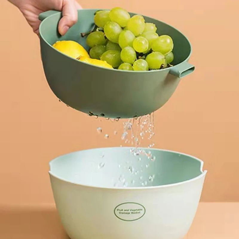 Double Layer PET Transparent Vegetable Basket with Drainage Household Kitchen Multi-function Fruit Washing Basin Water Filter
