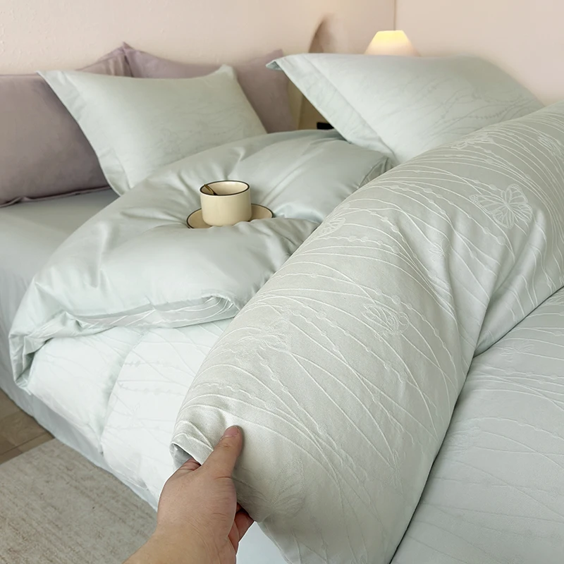 100%Cotton Jacquard Duvet Cover Set Queen/King Size Thick Weave Quilt Cover housse de couette 220x240 Solid Color Soft 이불커버