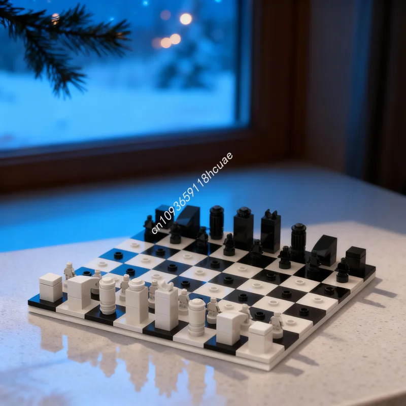 129-teiliges MOC Schachspiel Minifigur-Statuen Figuren Spielmodell Bausteine Konstruktionsspielzeug Bildung Weihnachtsgeschenkidee Bausteine