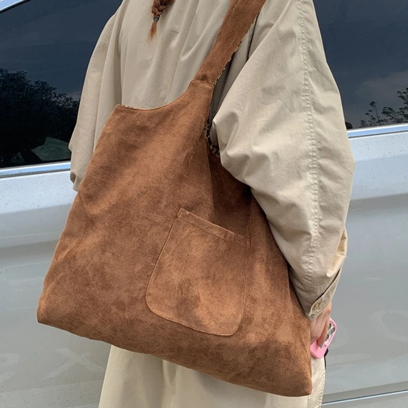 Leopard Print Vest Shoulder Bag for Women Double-sided Female Retro Suede Tote Purse Fall Winter Ladies Contrast Color Handbags