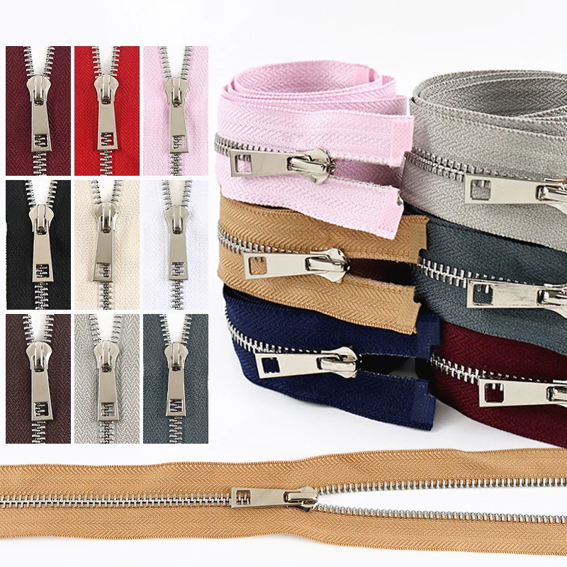 

Metal Zipper 2/5/10Pcs 5# Open-End Separable Zippers 40/50/60/70/80cm Silver Teeth Single Slider Sewing Zip Apparel Repair Zips