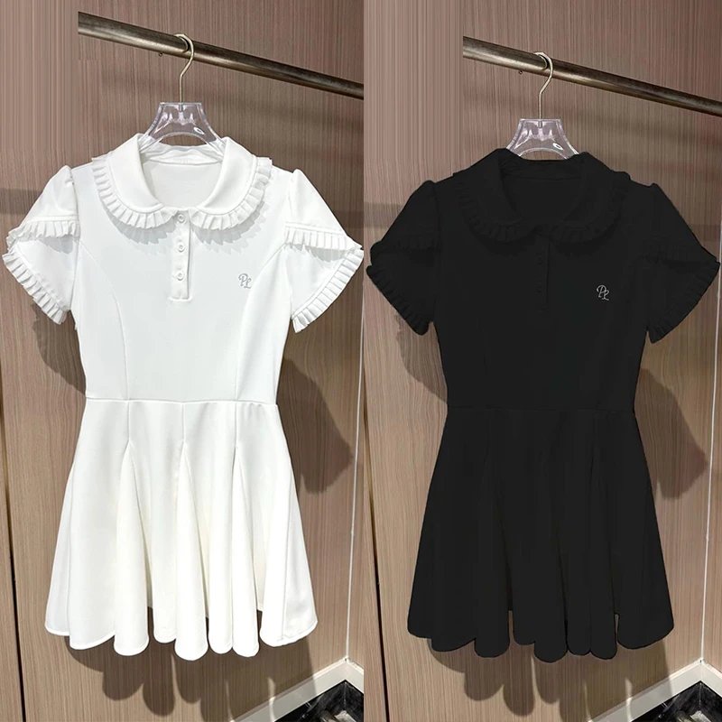 

PL Женское платье для гольфа с коротким рукавом Плиссированное кружевное платье-рубашка поло с высокой талией Юбка для гольфа на подкладке с внутренней короткой модной спортивной одеждой