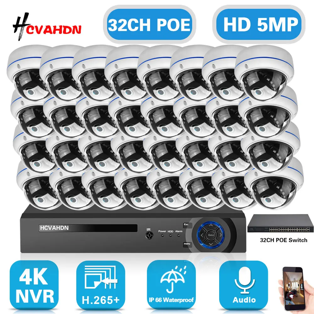 

32CH 4K NVR CCTV Security Camera System 5MP Audio Record Metal POE IP Dome Camera Set Outdoor Home Video Surveillance System Kit