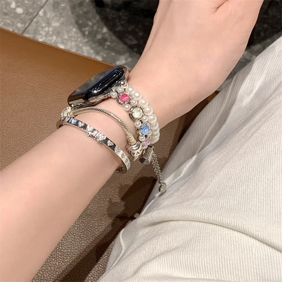 

Women's dopamine rhinestone metal pearl strap compatible with 38/40/41/42/44/45/46/49mm Apple Watch strap Apple Watch strap Appl