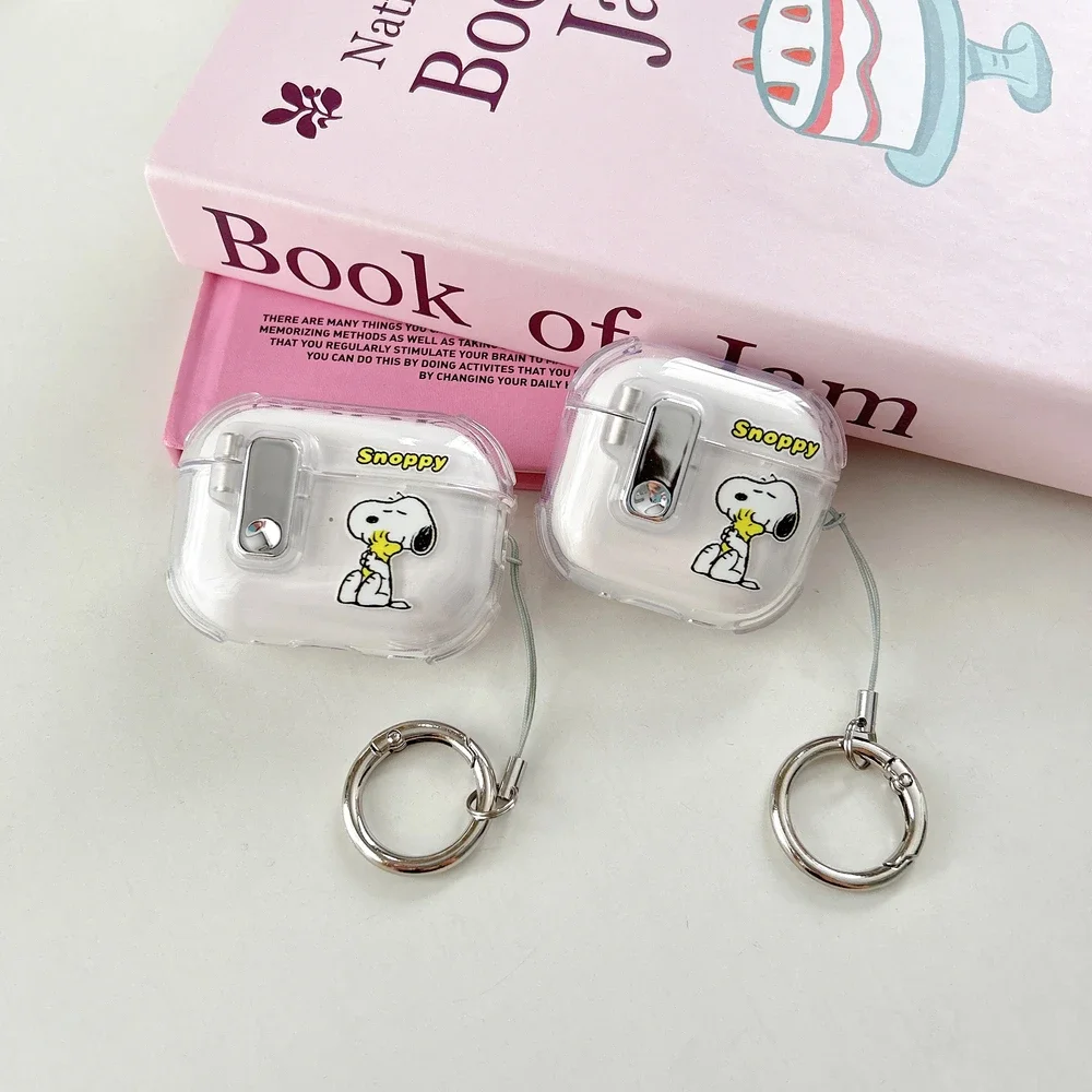 Cute Cartoon Snoopy Transparent Earphone Case For Airpods 4 Pro 2 1 2 3 Wireless Bluetooth Headset Protective Cover Key Chain