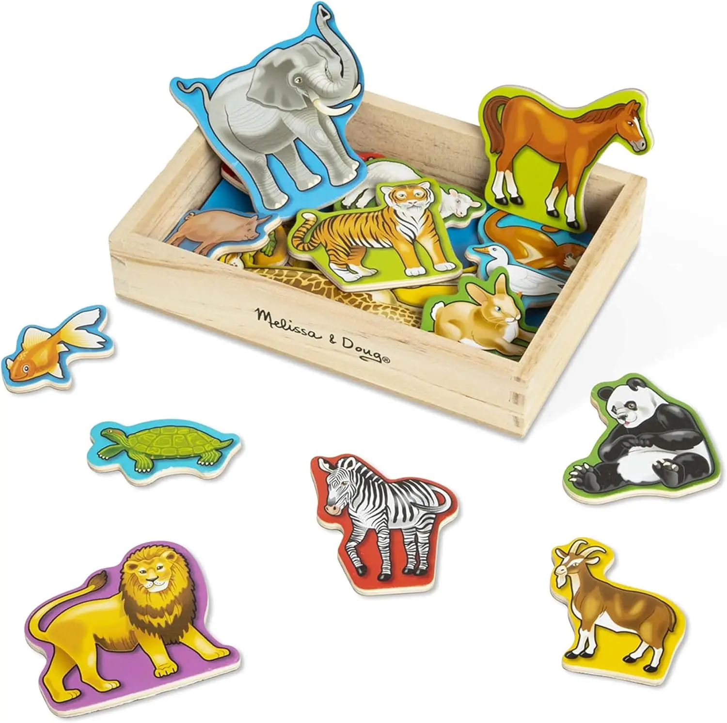 

Melissa & Doug 20 Wooden Animal Magnets in a Box Cute Animal Fridge Magnets, Refrigerator Magnets for Toddlers Ages 2+ - FSC
