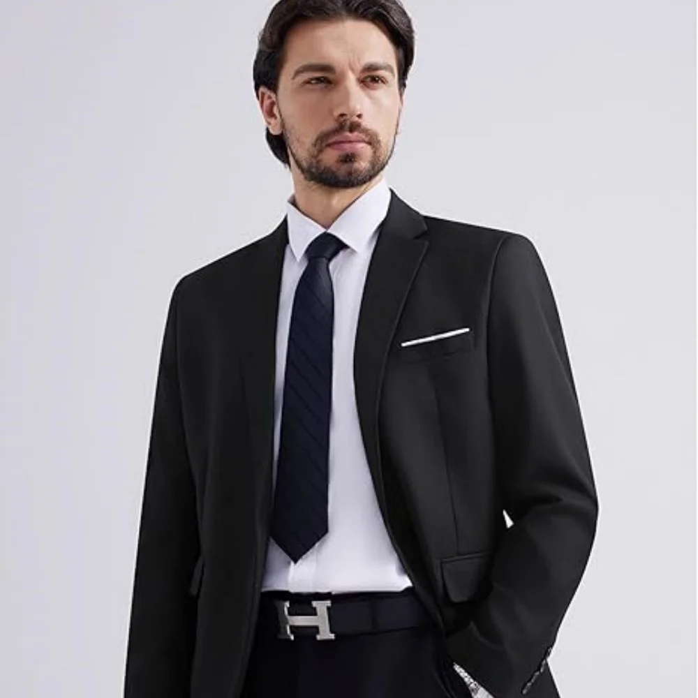 

New men's 2-piece slim fit suit set, wedding interview dress, two button solid color jacket and pants set