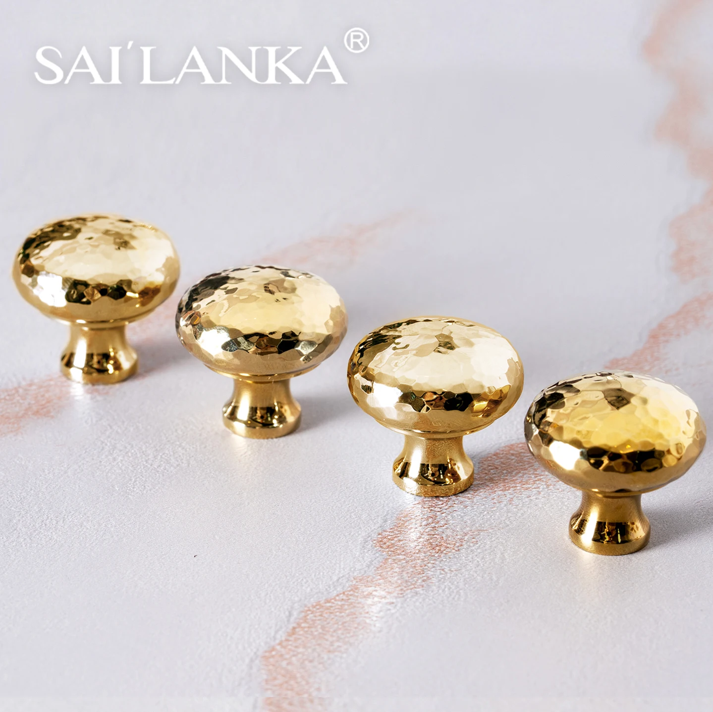 SAILANKA Solid Brass Furniture Handle Zirconium Gold Hand-hammered Finish Round Single-hole Design Cabinet Drawer Vanity Handle
