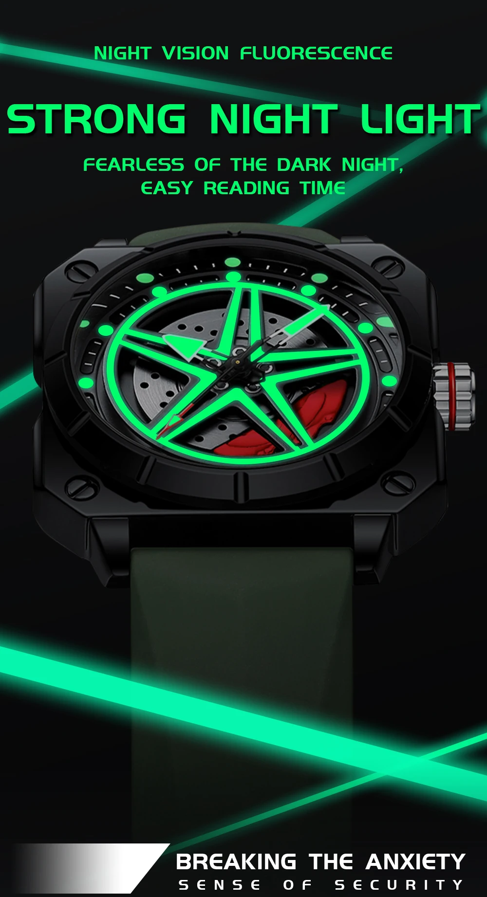 OFNS 8017 Fashion Men's Square Quartz Watch Fashion Rotating Pentagram Waterproof Night Light Men's Quartz Watch 2025