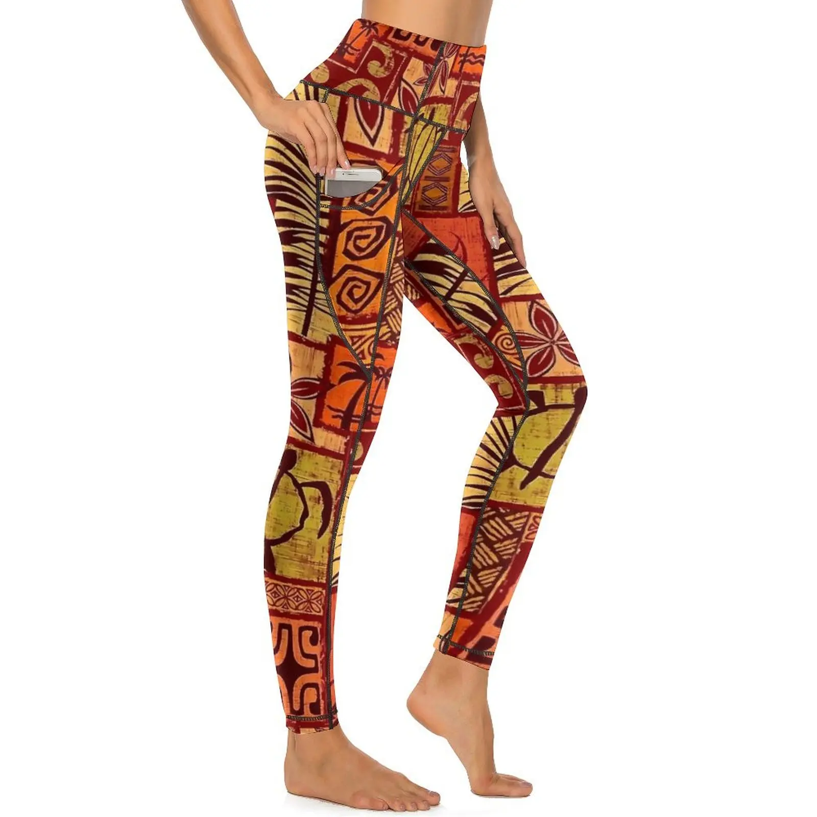 Pantalones de Yoga con estampado hawaiano Vintage, mallas con bolsillos, mallas deportivas de Yoga bonitas y sexis de cintura alta, mallas elásticas personalizadas para gimnasio y Fitness