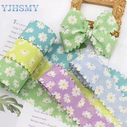 Wavy Edge Floral Flower Fabric Ribbon 5 Yards for DIY Handmade Hair Bow, Gift Wrapping Party Decorations, Crafting and Sewing