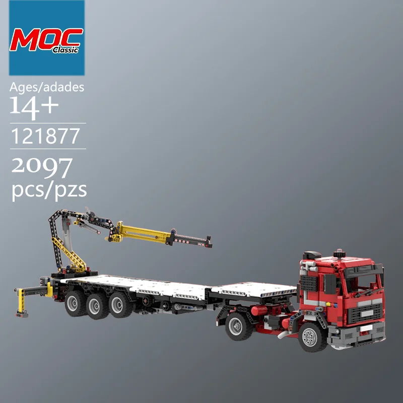Custom MOC Truck Flatbed Trailer with Crane Building Block Model Trendy Educational Toys - Fun Building Game - For Holiday Gift