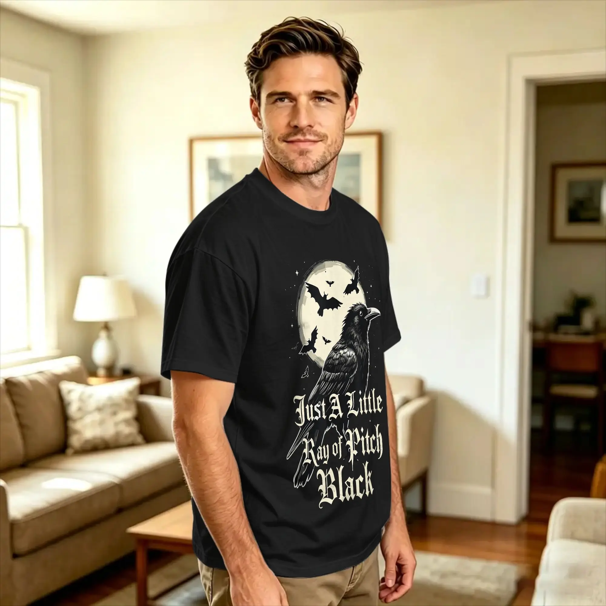 Just A Little Ray of Pitch Black Funny Gothic Halloween T-Shirt  Hippie T Shirts Short-Sleeved Awesome Tops 100% Cotton Clothing