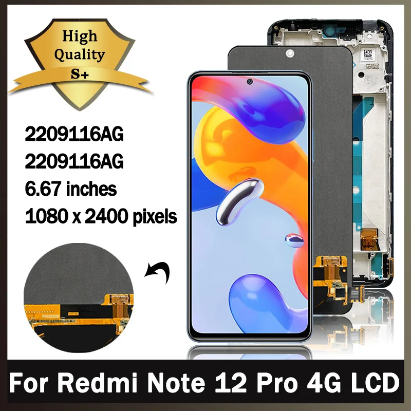 Original For Xiaomi Redmi Note 12 Pro 4G LCD ‎2209116AG, 2209116AG Display Touch Screen Digitizer Assembly Repair Replacement