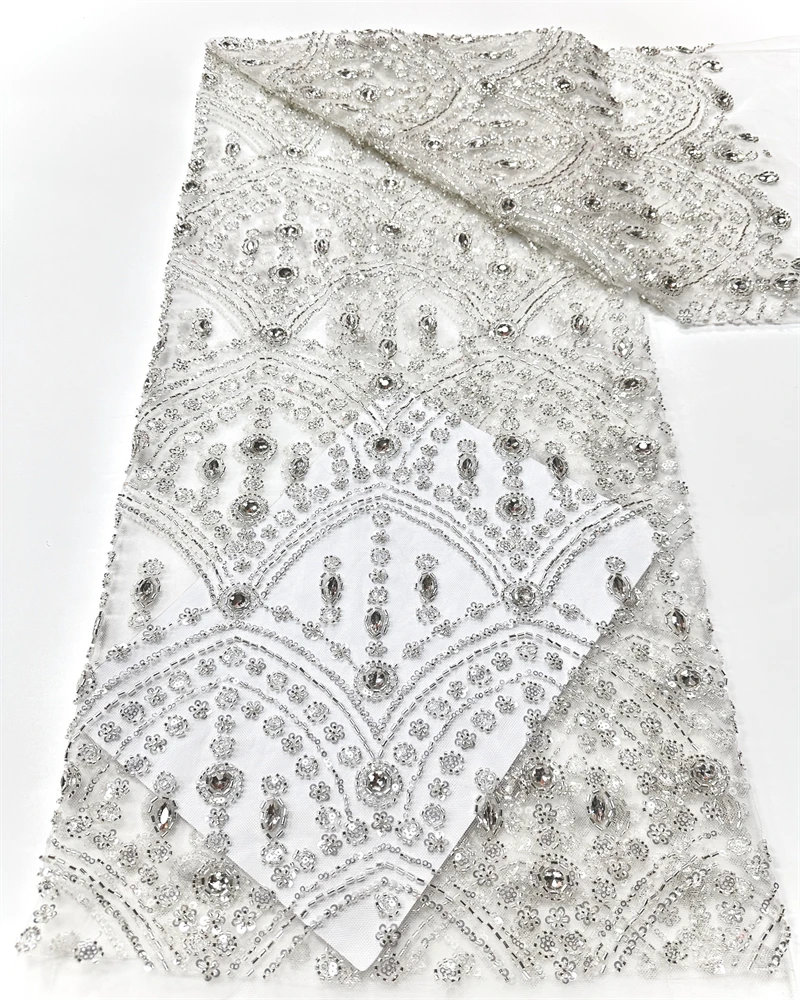 

African Tulle Lace Fabric, French Sequins Fabric, Sewing Embroidery with Beads, Tulle Mesh Nigeria Dress,