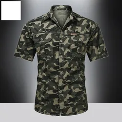 Men's Summer Turn-down Collar Button Geometric Print Camouflage Pockets Short Sleeve Cardigan Shirt Casual Office Lady Tops