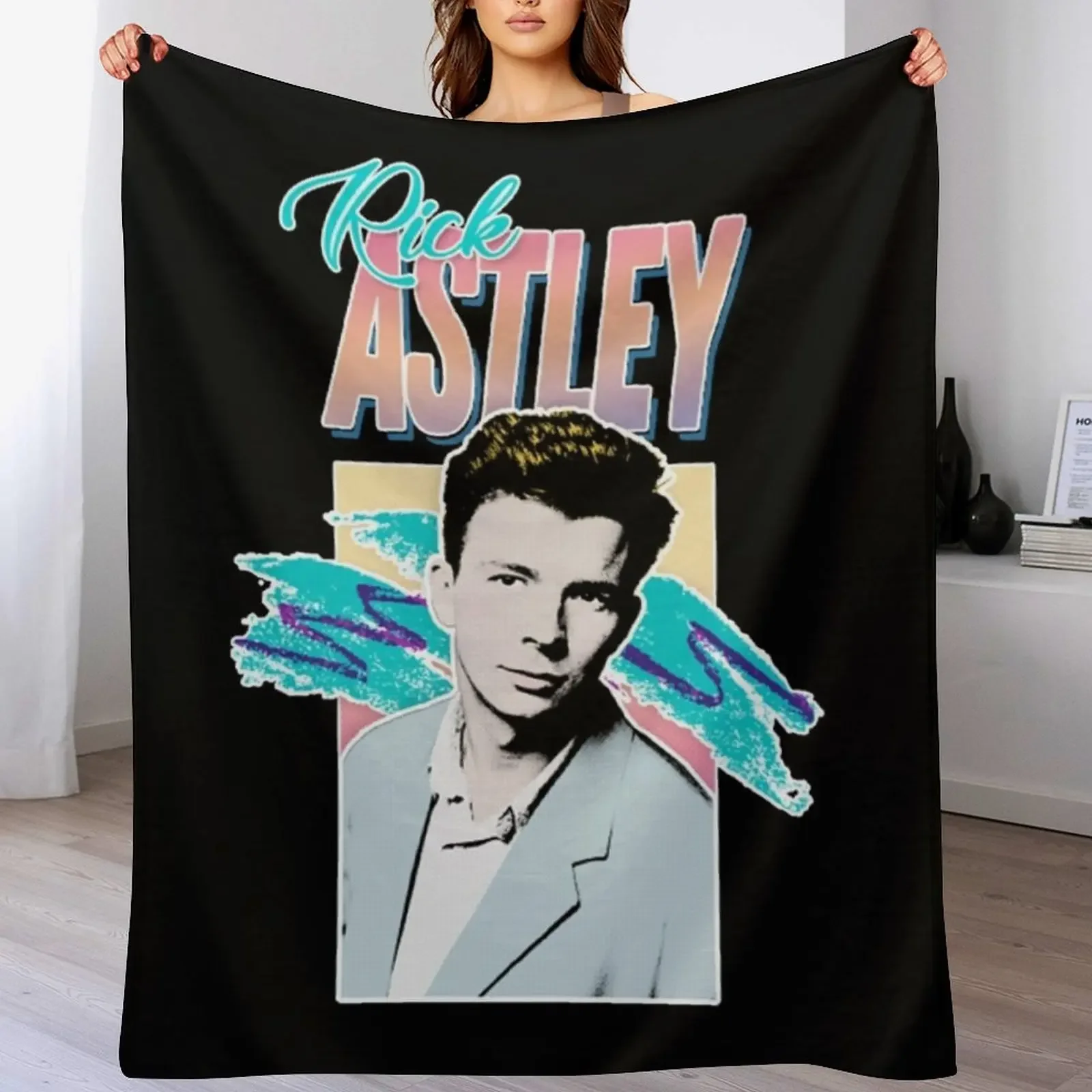 

Rick Astley 80s Aesthetic Tribute Throw Blanket Portable Lightweight Blanket for Travel Camping