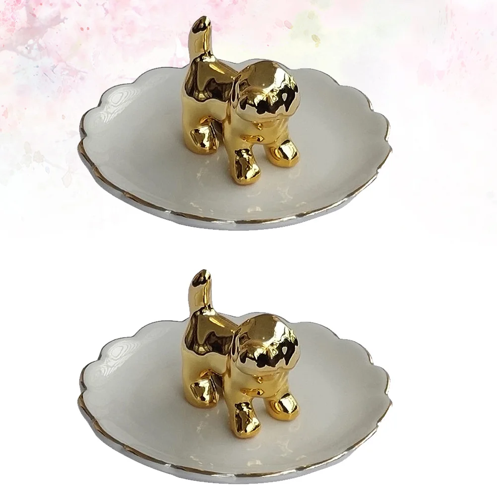 

2Pcs Ceramic Jewelry Dish Dog Ring Holder Shape Storage Tray for Earrings Bracelets Necklace Key Organizer