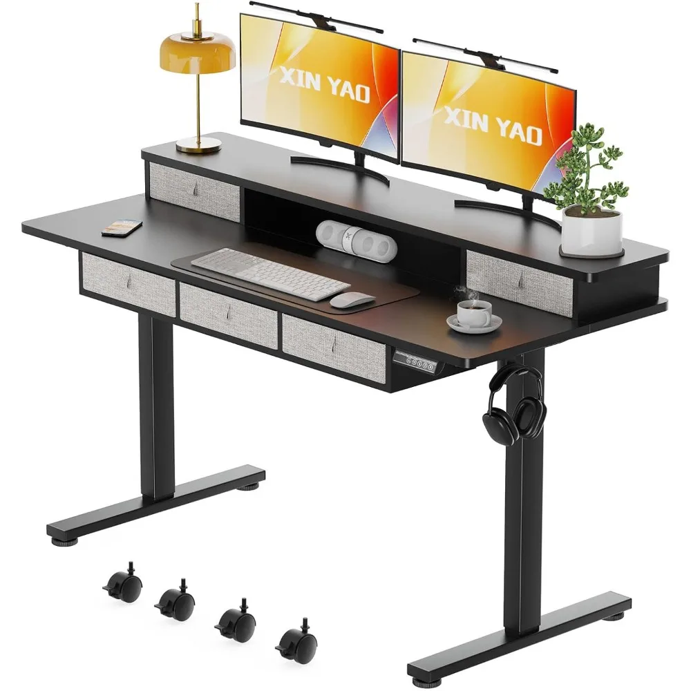 مكتب قائم كهربائي مع 5 أدراج، ارتفاع 55 × 24 بوصة قابل للتعديل للجلوس مع دعم تخزين 290 رطل مريح #1