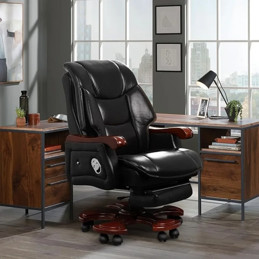 

Executive Office Chair with Massage,Leather Luxury Executive Home Office Desk Chairs,Adjustable Back and Retractable Footrest