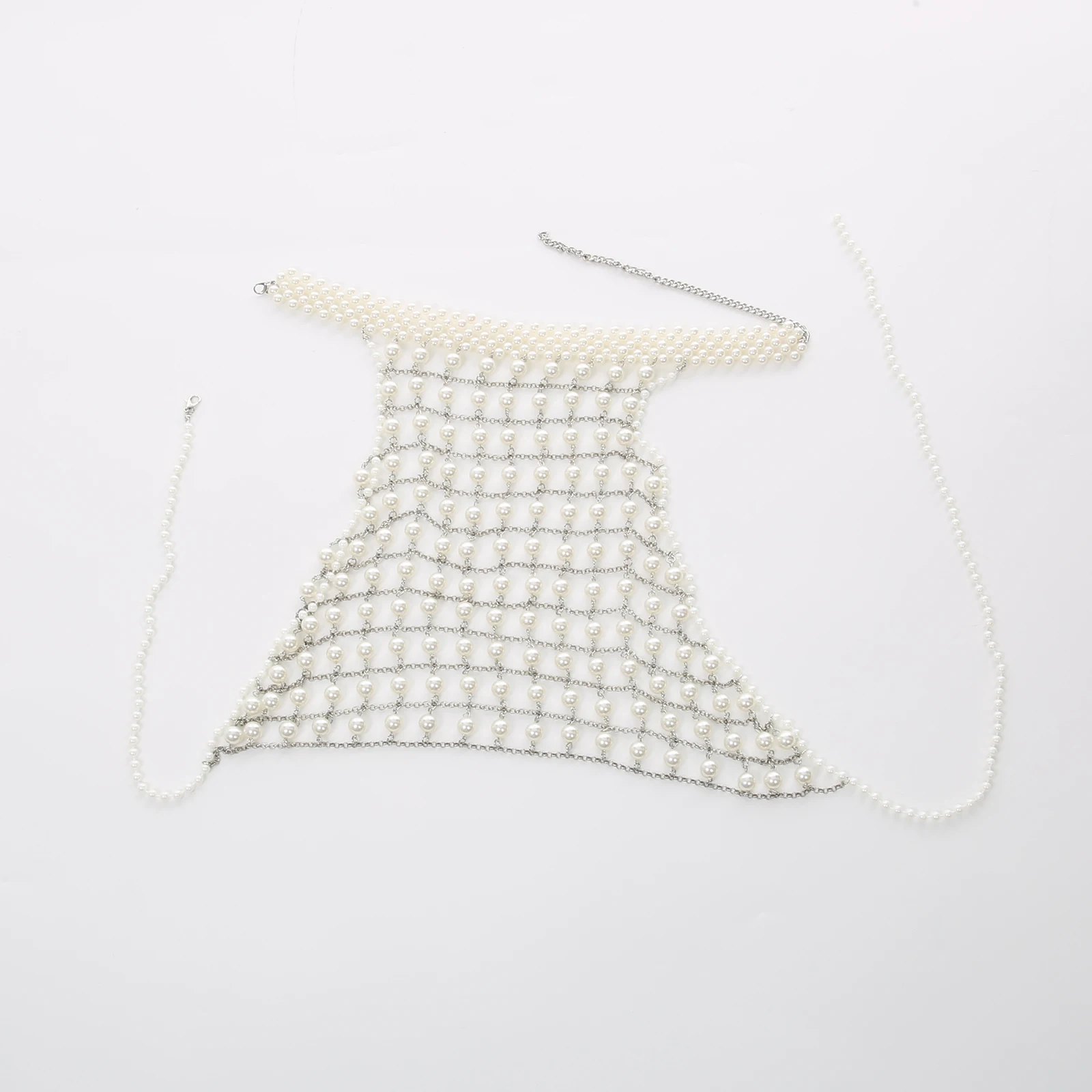 Men Bohemia Chain Vest Tank Body Chain Imitation Pearl Chain Sleeveless Holiday Crop Top Clubwear Party Performance Wear