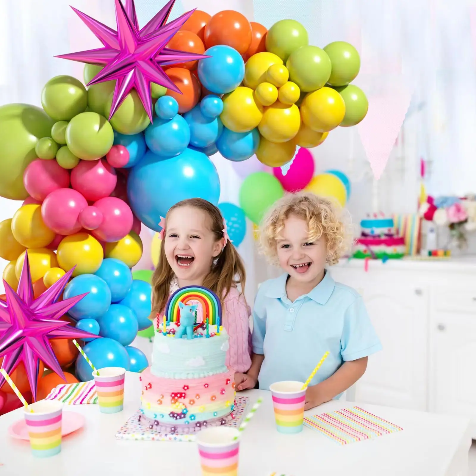 108pcs Pink Yellow Orange Rose Red Blue Rainbow Balloon Garland Arch Kit Birthday Wedding Baby Shower Decoration Girls Supplies