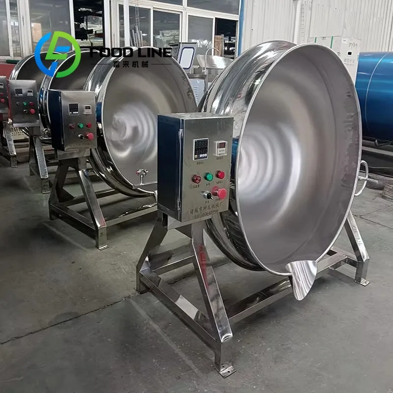 Customized Gas Electric Conduct Oil Steam Heating Industrial Food Plant Tilting Jacketed Kettle Sauce Ketchup Meat Cooking Pot