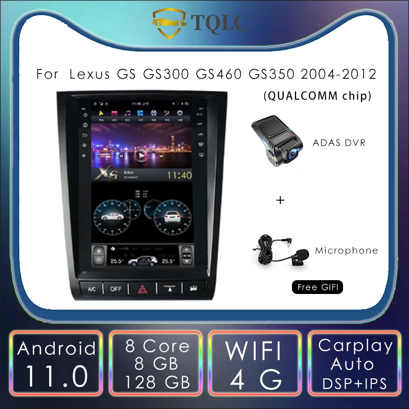 

Автомобильное стерео радио в стиле Tesla на Android для Lexus GS GS300 GS460 GS350 2004-2012, навигация для Carplay, мультимедийная система, аудио