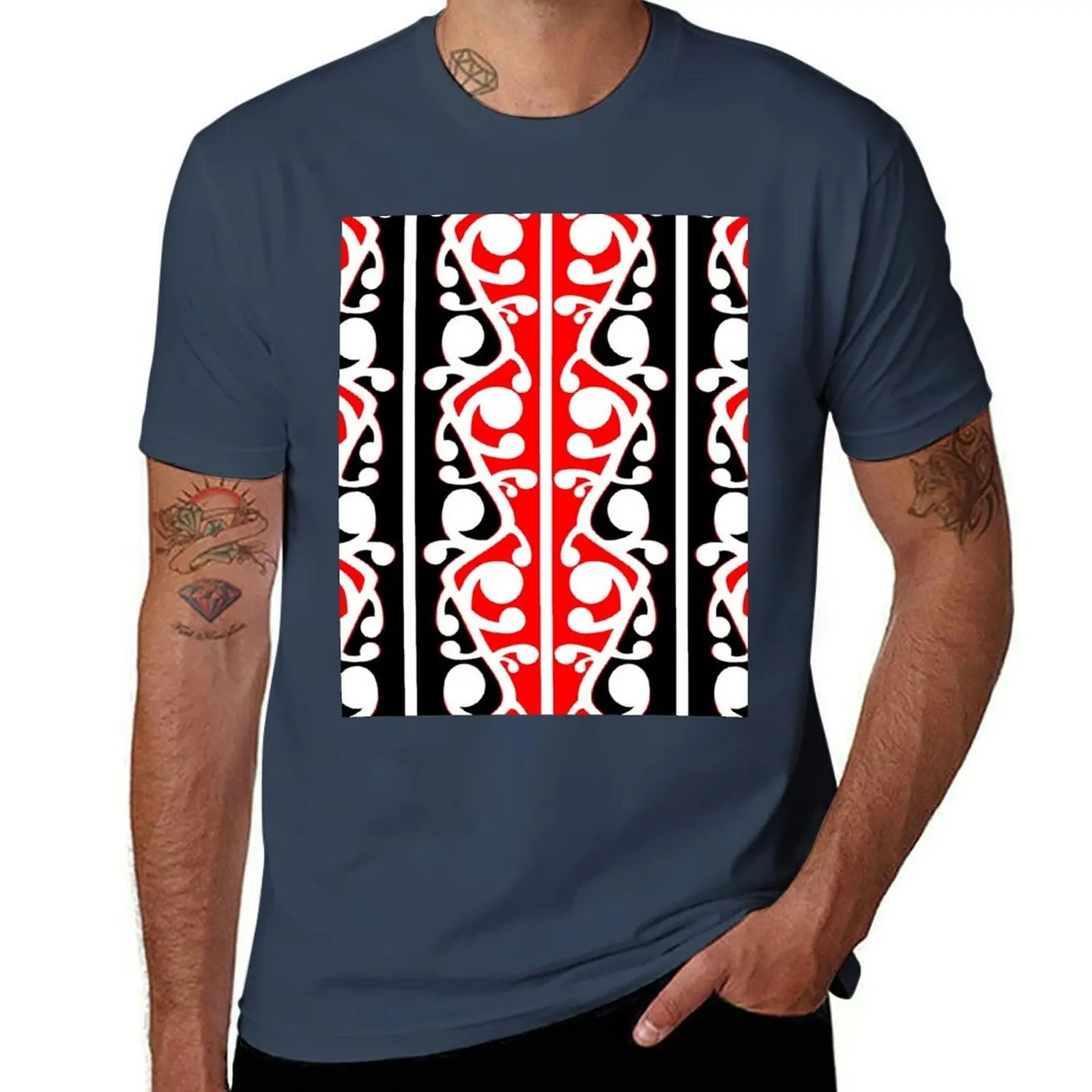 

Maori Kowhaiwhai Traditional Pattern T-Shirt Plus Size Solid Color T-Shirt