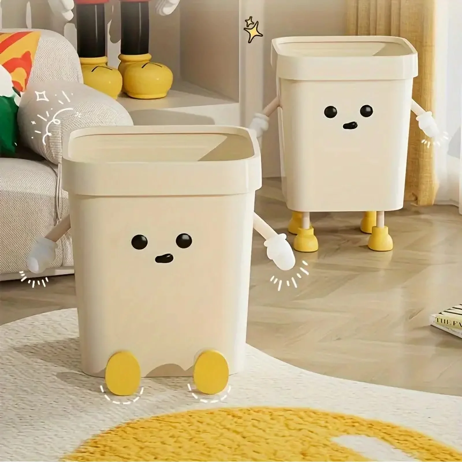 1pc Creative Cute Large Trash Can, Lidless Rectangular Plastic Trash Can for Kitchen, Living Room, Bathroom (Includes Adhesive)