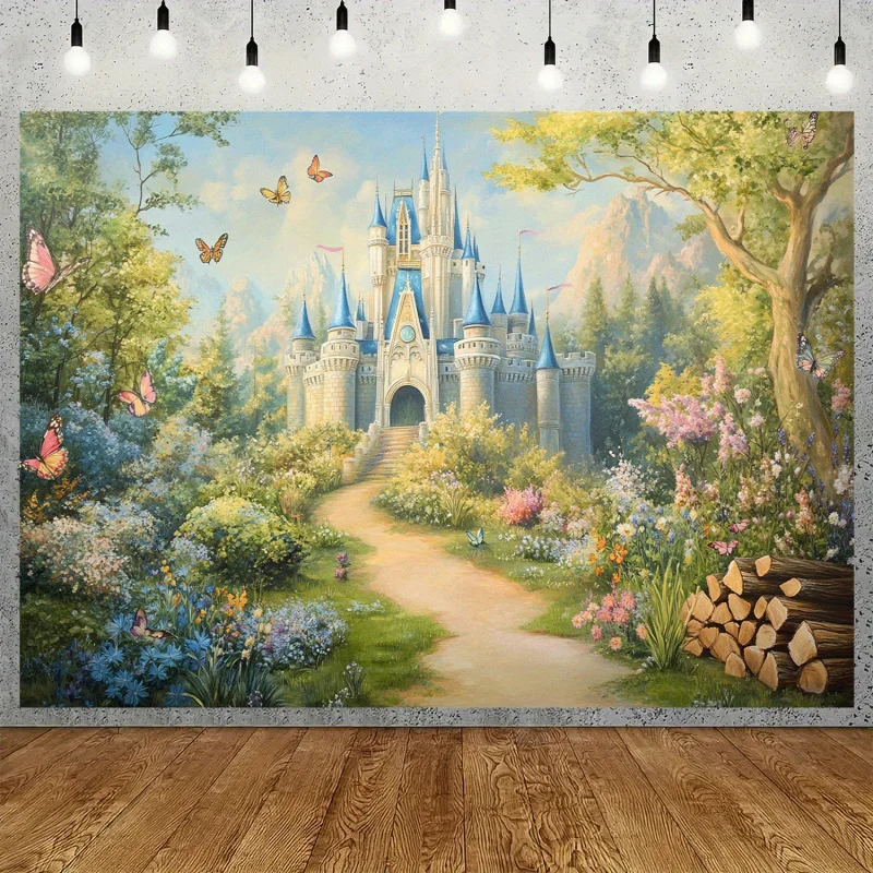 1Piece Classic Princess Castle Polyester Background Cloth - Fairy Tale Castle Banner， Christmas party decorations