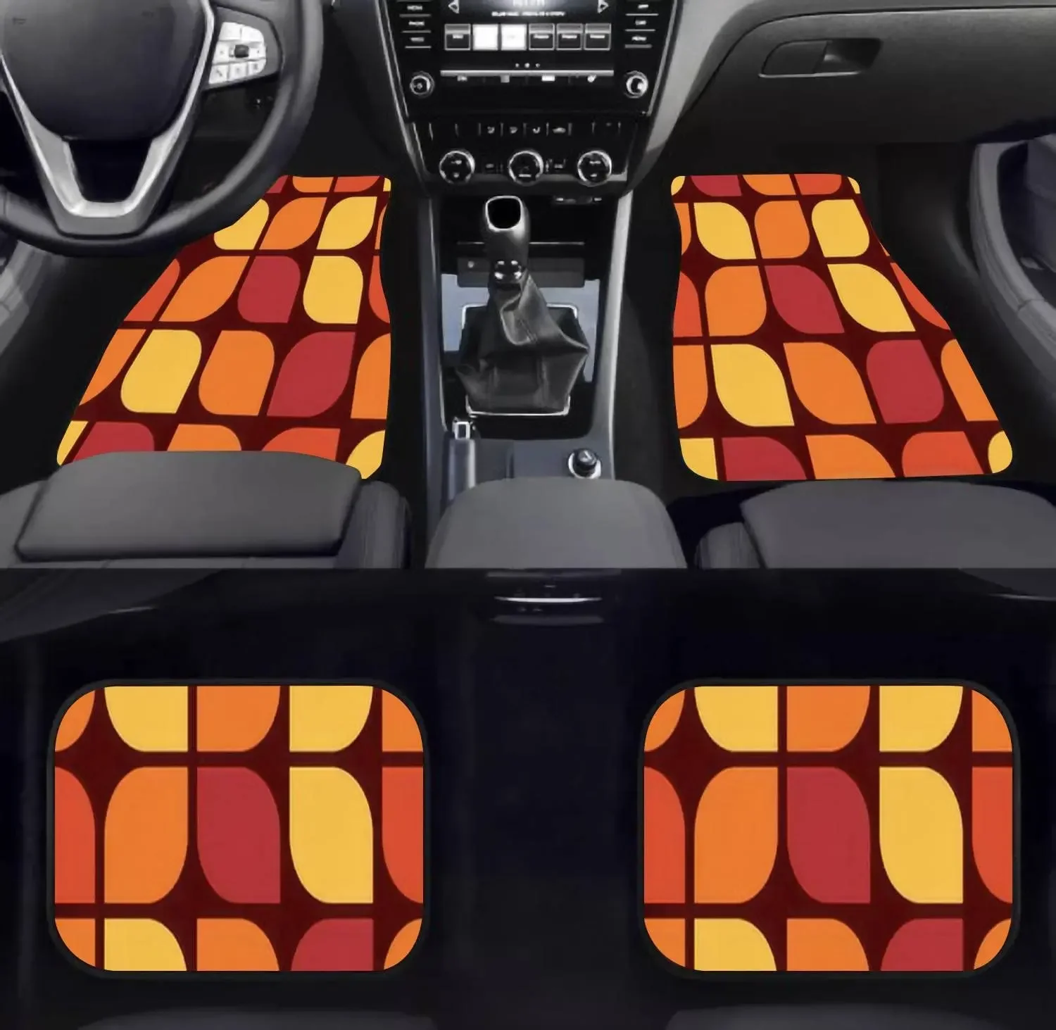 Car Floor Mats - Seamless Geometric Vintage Carpet Floor Mats for Cars, Anti Slip Rubber Auto Interior Decorative Accessory