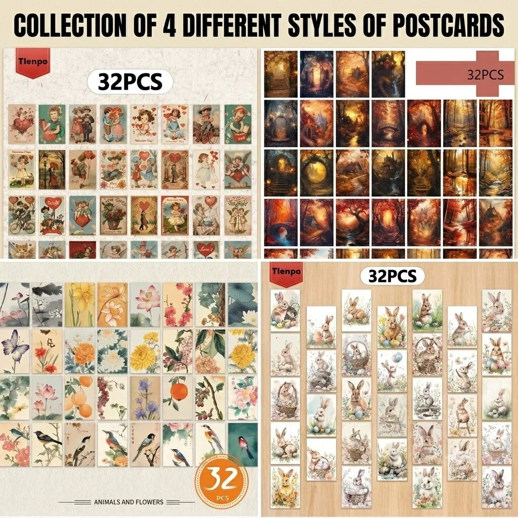 128pcs 4 Styles Postcards, New Year Gift, Christmas Gift, Living Room Decoration, Bedroom Decoration, High-Quality Cardstock