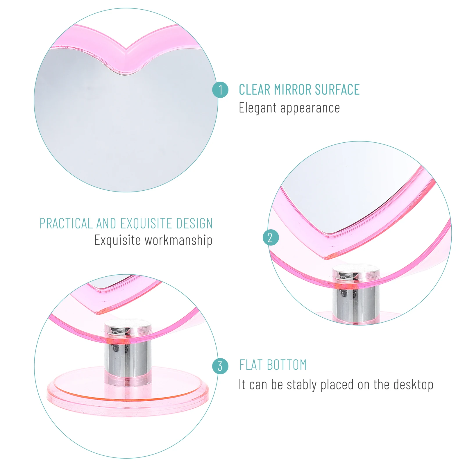 

Heart Shape Dresser Mirror High Definition Rotatable Stable Base Bedroom Living Room Decor Perfect Gift for Women Friends