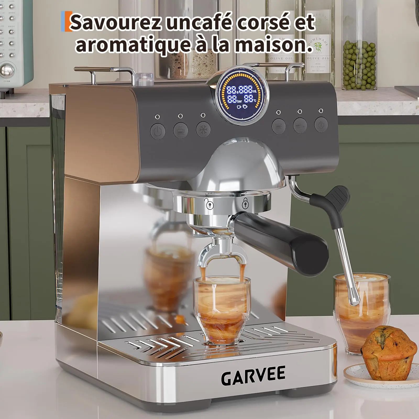20-Bar Siebträger-Kaffeemaschine mit Thermoblock & Milchaufschäumer – 1,5 l Wassertank, Heißwasserfunktion für Kaffee & Cappuccino – Edelstahlfarben