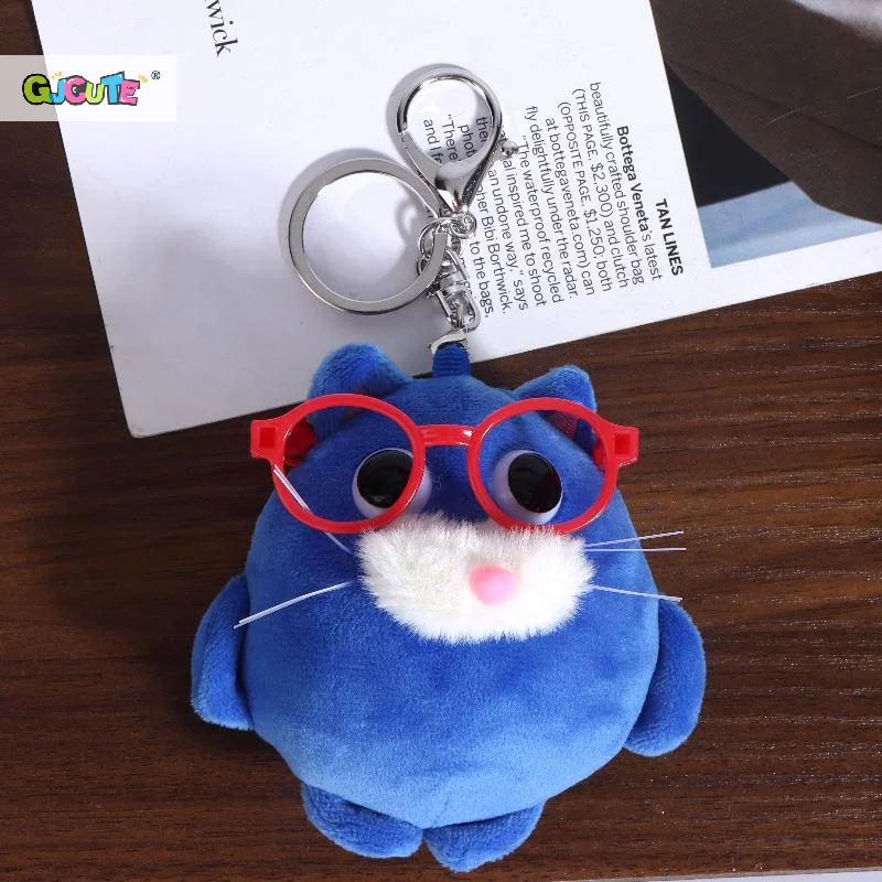 Porte-clés en peluche chaton bleu mignon, poupée chat potelé en peluche de dessin animé, pendentif de sac à dos, décoration suspendue, cadeaux