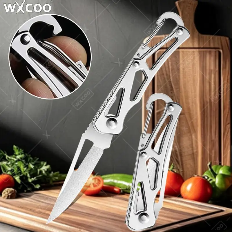 Folding Stainless Steel Pocket Knife with Keychain Fruit Slicing Knives with Non-slip Handle Household Small Knife Fruit Knife
