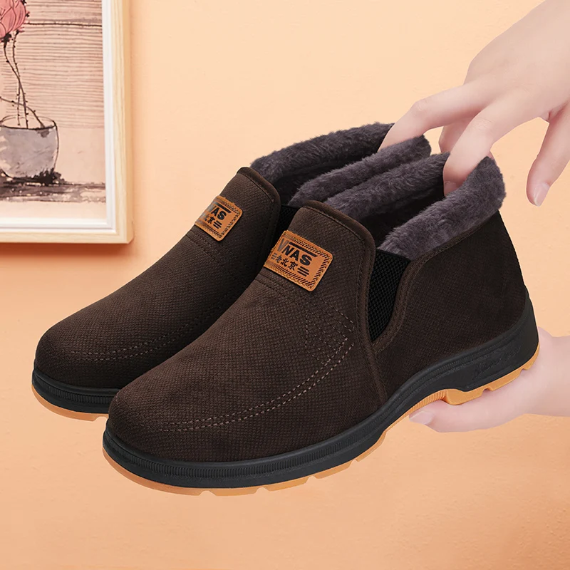 

Old Beijing Men's Cloth oes Winter Warm Fce Slip-On Anti-Slip Dad Cotton oes Comfortable Casual Low Top round Toe