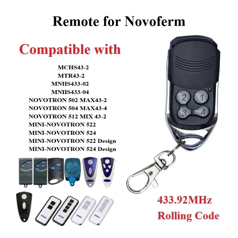 NOVOFERM NOVOTRON 502 MAX43-2 504 MAX43-4 512 MIX 43-2 MTR43-2 MCHS43-2 MNHS433-02, 433.92MHz 롤링 코드