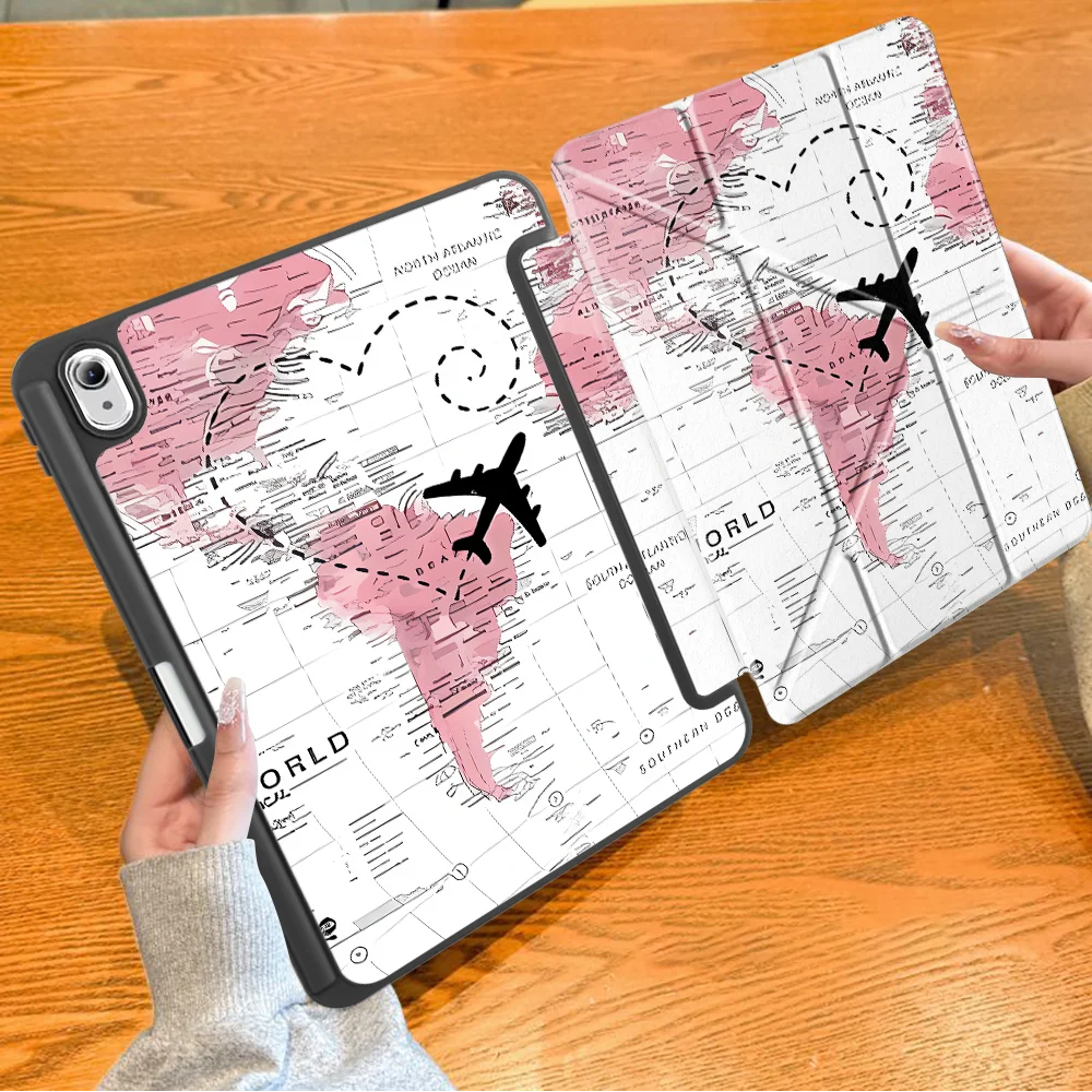 Pink Airplane Worldmap Heart Tablet Case For Samsung For Galaxy Tab S7+ S8+ 12.4 inch S9+ S7 FE S8 S10+ A11 Plus S6 Lite 10.4