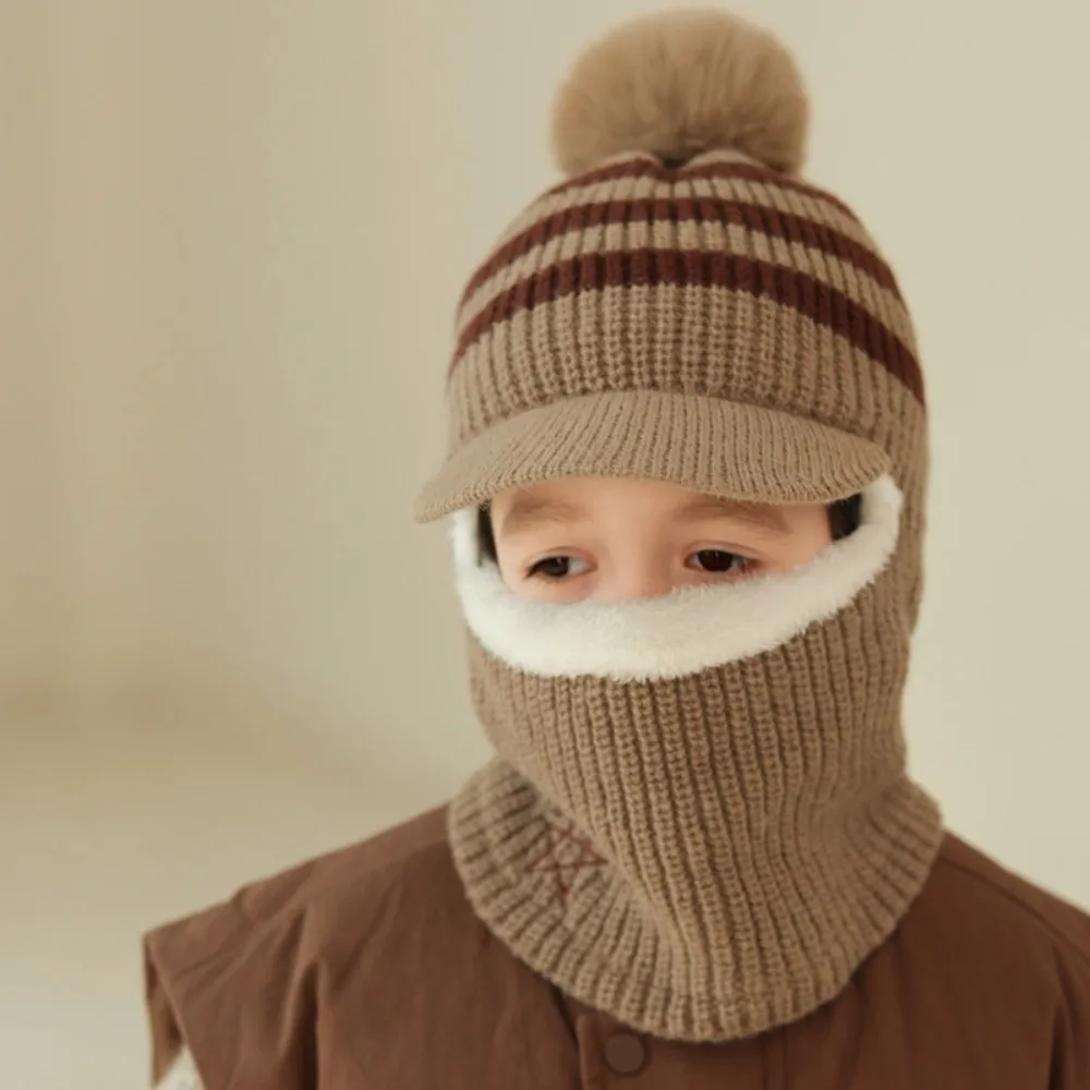 

Термальная толстая вязаная шапка 2 в 1, защитная шапка для ушей на флисовой подкладке, Балаклава, легкая теплая шапка с помпоном для шеи, уличная шапка